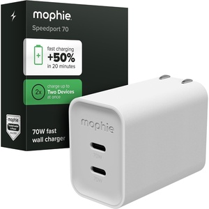 image:imageMophie Speedport70 GAN USBC Charger Block  70W Fast Wall Charger 2 USBC PD Ports Compact Foldable Prongs Made with Recycled Materials for Smartphones Tablets Headphones70W